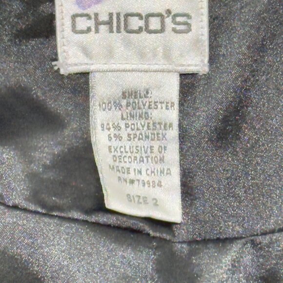 CHICO'S Women's Jacket Gold Sequined Leopard Accents Polyester Open Front Size 2 - Picture 7 of 9